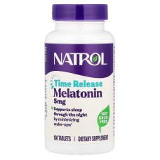 Мелатонин, Melatonin, Natrol, медленное высвобождение, повышенная сила действия, 5 мг, 100 таблеток