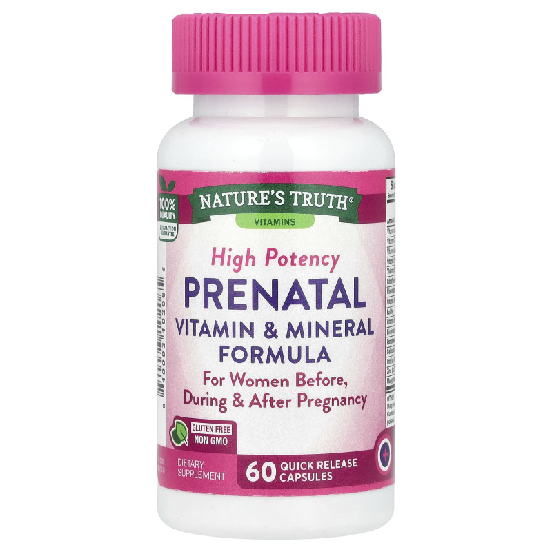 Витамины и минерали пренатальные, Prenatal Vitamin & Mineral Formula, Nature's Truth, высокоэффективная формула, 60 капсул быстрого высвобождения