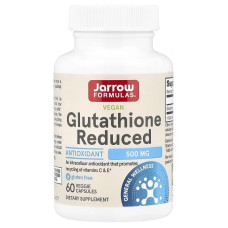Глутатіон, Glutathione Reduced, Jarrow Formulas, зі зниженим вмістом, 500 мг, 60 веганських капсул