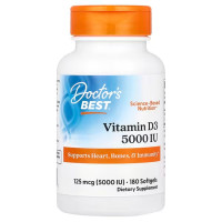Витамин D3, Vitamin D3, Doctor's Best, 125 мкг (5000 МЕ), 180 капсул