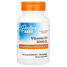 Вітамін D3, Vitamin D3, Doctor's Best, 125 мкг (5000 МО), 180 капсул