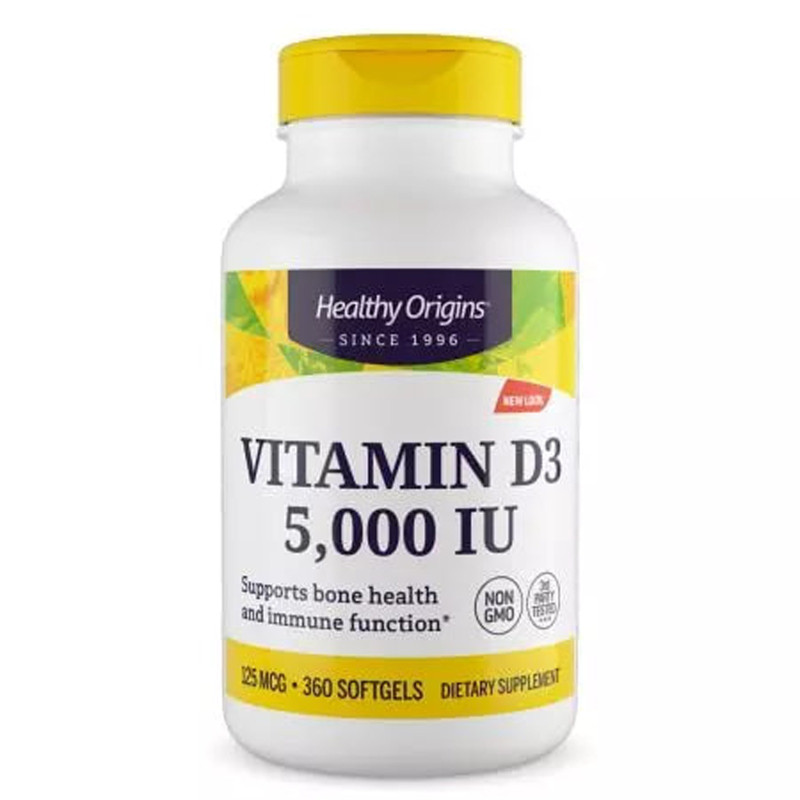 Витамин D3 в масле МСТ, Vitamin D3 in MCT Oil, Healthy Origins, 5000 МЕ, 360 гелевых капсул
