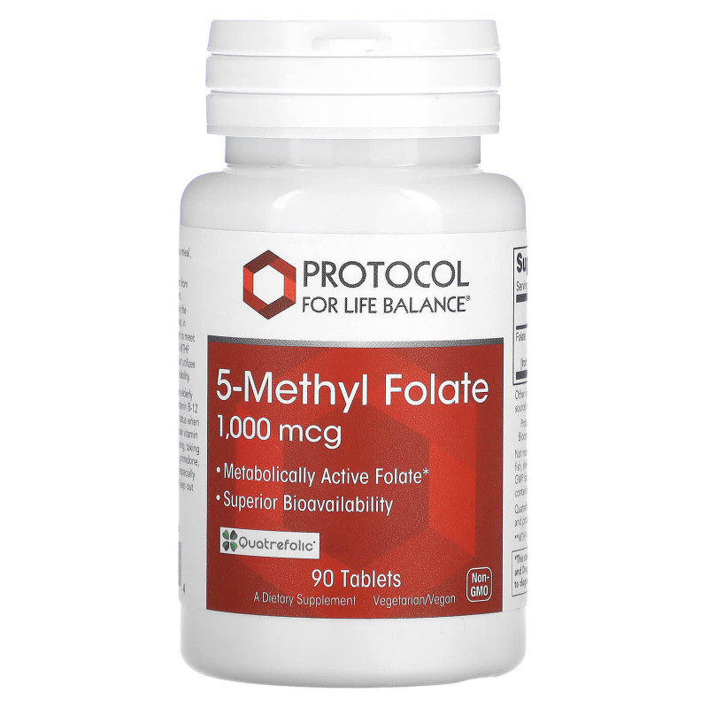 Метилфолат, 5-Methyl Folate, Protocol for Life Balance, 1000 мкг, 90 веганських таблеток