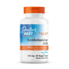 Бенфотіамін, Benfotiamine 300 with BenfoPure, Doctor's Best, з BenfoPure, 300 мг, 60 веганських капсул
