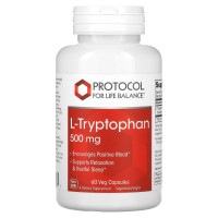 Триптофан, L-Tryptophan, Protocol for Life Balance, 500 мг, 60 веганських капсул