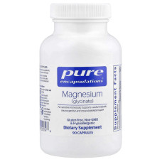 Магній гліцинат, Magnesium (glycinate), Pure Encapsulations, для зняття стресу, сну, здоров'я серця, нервів, м'язів та метаболізму, 120 мг, 90 капсул