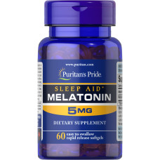 Мелатонін, Melatonin, Puritan's Pride, 5 мг, 60 капсул