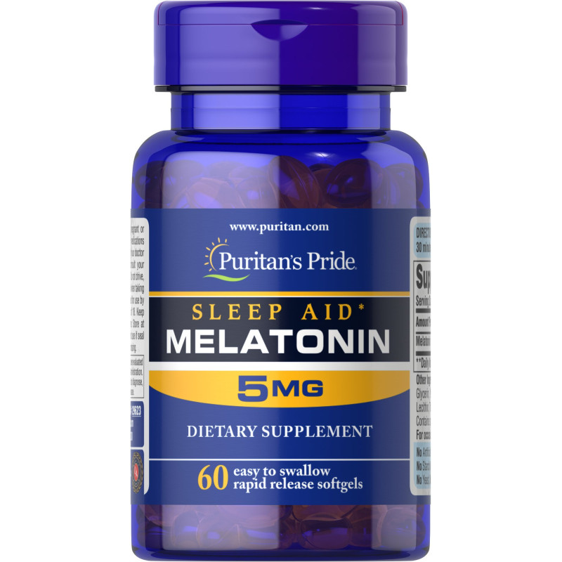 Мелатонін, Melatonin, Puritan's Pride, 5 мг, 60 капсул