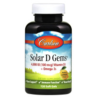 Риб'ячий жир з вітаміном D3, Solar D Gems, Carlson, смак лимона, 4000 МО, 120 гелевих капсул