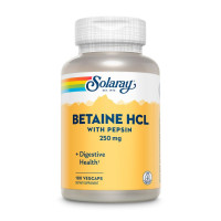 Бетаїн HCl + пепсин, HCL with Pepsin, Solaray, 250 мг, 180 капсул