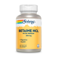Бетаїн HCl + пепсин, HCL with Pepsin, Solaray, 250 мг, 180 капсул