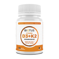Витамин D3+К2, Vitamin D3+K2, Biotus, 5000 МО/50 мкг, 60 капсул