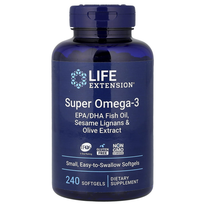 Омега-3, Super Omega-3, Life Extension, 240 гелевих капсул