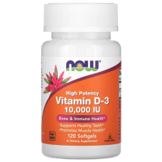 Витамин D-3, Vitamin D-3, NOW Foods, высокоэффективный, 10000 МЕ, 120 гелевых капсул