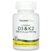 Витамин D3 и К2, Vitamin D3 & K2, Nature's Plus, 1000 МЕ/100 мкг, 90 капсул