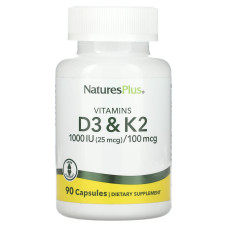 Вітамін D3 та К2, Vitamin D3 & K2, Nature's Plus, 1000 МО/100 мкг, 90 капсул