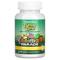 Ферменты с пробиотиками Tummy Zyme, Enzymes & Probiotics, Nature's Plus, Animal Parade, для детей, вкус тропических фруктов, 90 таблеток в форме животных