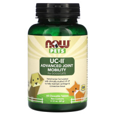 Витамины для собак и кошек, Pets UC-II Advanced Joint Mobility, NOW Foods, поддержка суставов, 60 жевательных таблеток, 60 г