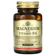 Магній з вітаміном В-6, Magnesium with Vitamin B6, Solgar, 100 таблеток