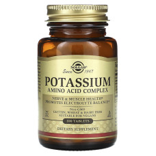 Калий, Potassium, Solgar, аминокислотный комплекс, 100 таблеток