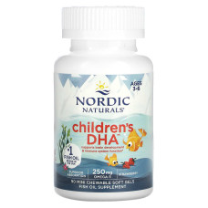 Рыбий жир для детей, Children's DHA, Nordic Naturals, возраст 3-6 лет, клубника, 90 мини-жевательных гелевых капсул