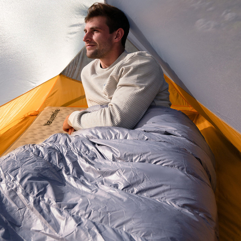 Спальник з натуральним пухом Naturehike CW400 NH18C400-D, p-р M, жовто-сірий