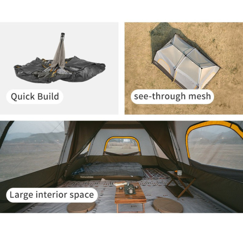 Намет восьмимісний Naturehike Cape 13.1 CNK2450WS050 з швидким розкриттям, сіро-коричневий