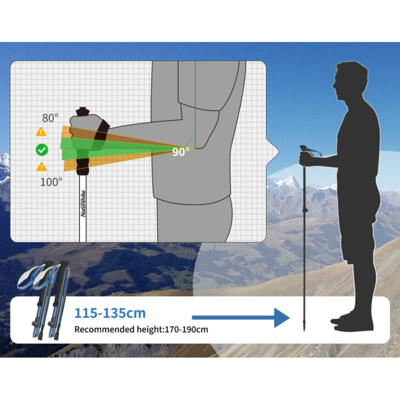 Комплект із п'ятисекційних складаних трекінгових палиць Naturehike CNK2450DS013 Gale Pro, 115-135 см, 2 шт, сині