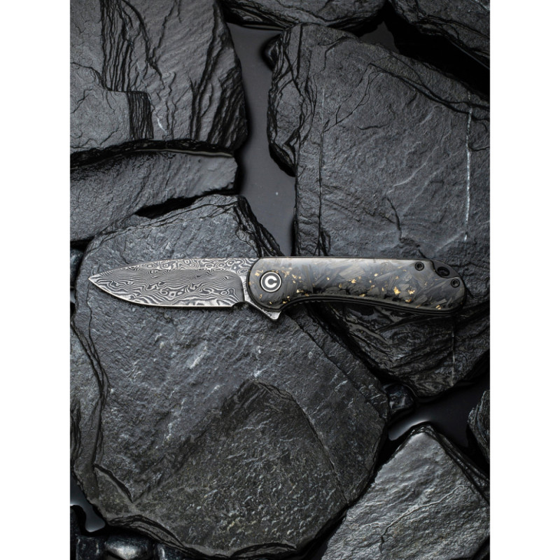 Ніж складаний кишеньковий Civivi Elementum, (7.5 см) Damascus / Carbon Fiber сірий