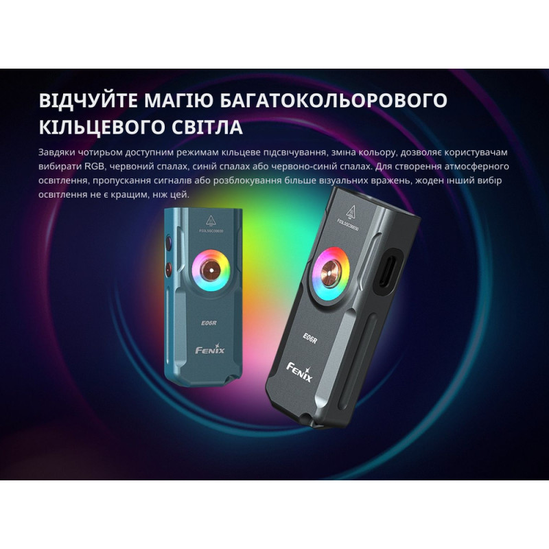 Ліхтар наключний Fenix E06R сірий