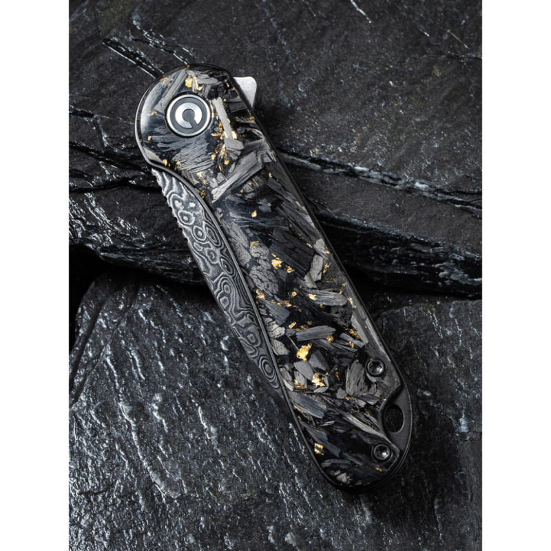 Ніж складаний кишеньковий Civivi Elementum, (7.5 см) Damascus / Carbon Fiber сірий