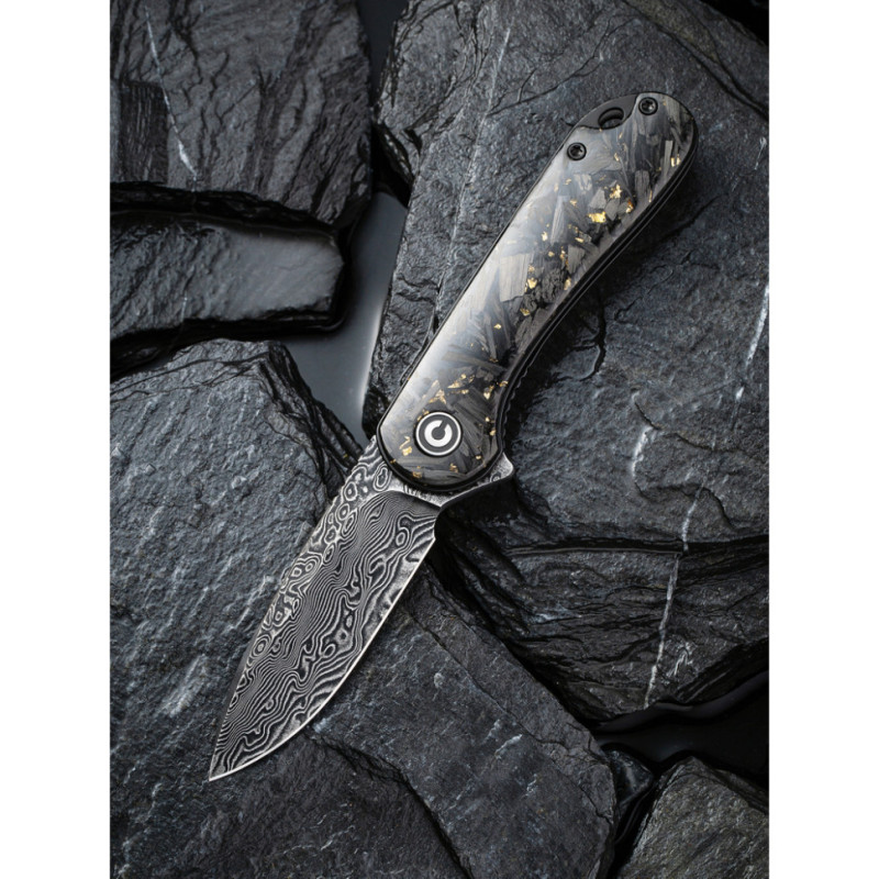Ніж складаний кишеньковий Civivi Elementum, (7.5 см) Damascus / Carbon Fiber сірий