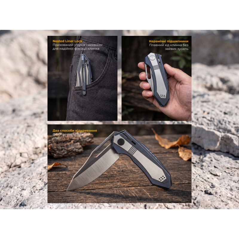 Ніж складаний туристичний Weknife Bogey (9.3 см) Bohler M390 / Titanium синій
