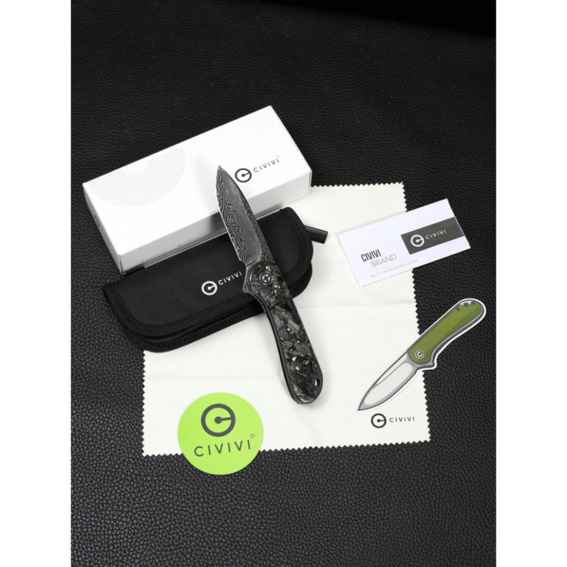 Ніж складаний кишеньковий Civivi Elementum, (7.5 см) Damascus / Carbon Fiber сірий