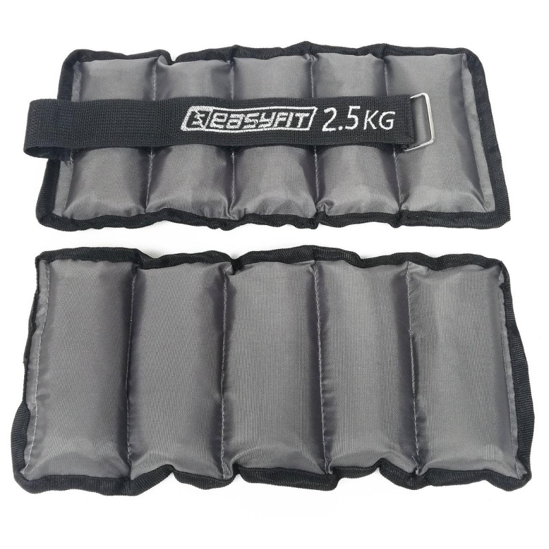 Утяжелители для ног и рук с металлом EasyFit Metal (пара), Вес 2,5 кг, Оксфорд, Металл, Черно-серый