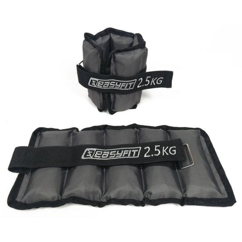 Утяжелители для ног и рук с металлом EasyFit Metal (пара), Вес 2,5 кг, Оксфорд, Металл, Черно-серый