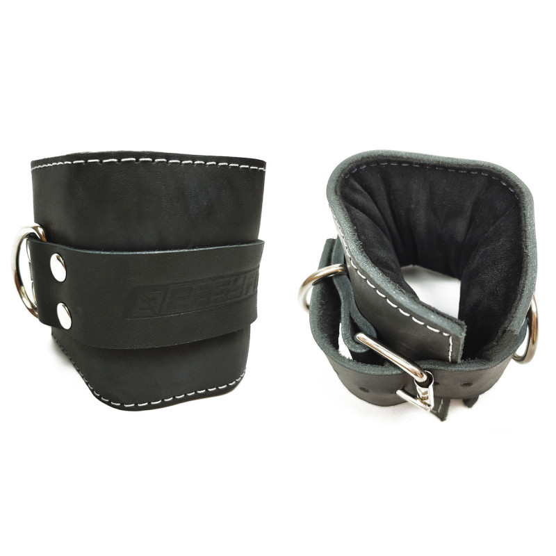 Манжета EasyFit F10 для тяги на тренажерах, Натуральна шкіра, Регульований обхват 16-31 см, Ширина 9 см, Чорний