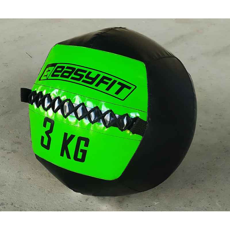 Медичний м'яч EasyFit Wall Ball (медбол, волболл), Вага 3 кг, Діаметр 33 см, PU, PVC, Чорно-зелений
