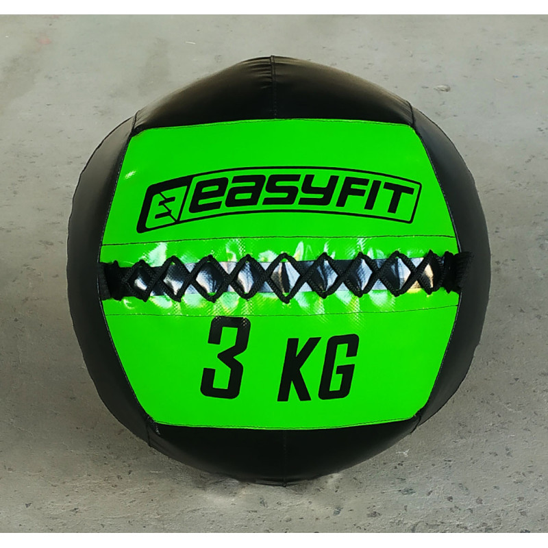Медичний м'яч EasyFit Wall Ball (медбол, волболл), Вага 3 кг, Діаметр 33 см, PU, PVC, Чорно-зелений