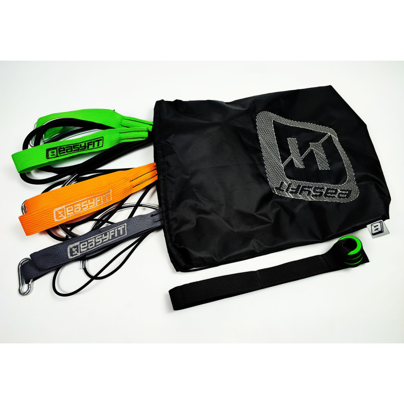 Резиновые петли-эспандер EasyFit, Набор 3 шт, Сопротивление 1-40 кг, Длина 300 см, Длина ручки 30 см, Длина дверного крепления 60 см, Толщина 4, 6, 8 мм, Для фитнеса, силовых тренировок, йоги и реабилитации, Салатовый, Оранжевый, Серый,