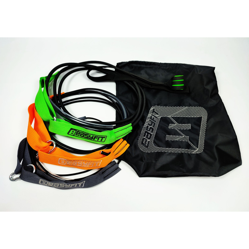 Резиновые петли-эспандер EasyFit, Набор 3 шт, Сопротивление 1-40 кг, Длина 300 см, Длина ручки 30 см, Длина дверного крепления 60 см, Толщина 4, 6, 8 мм, Для фитнеса, силовых тренировок, йоги и реабилитации, Салатовый, Оранжевый, Серый,