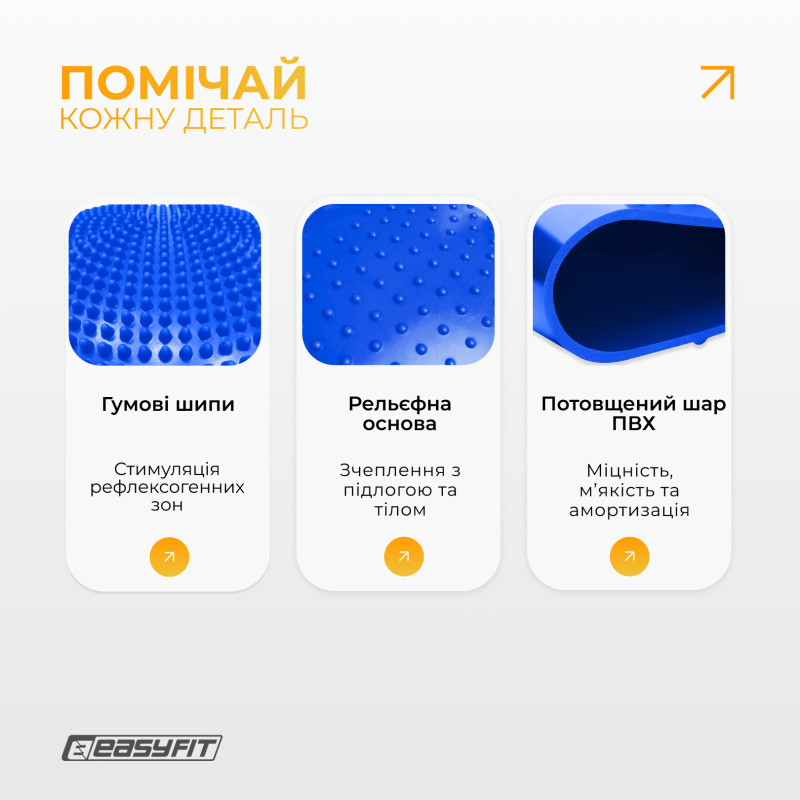 Балансировочная массажная подушка EasyFit, Диаметр 33 см, Максимальная нагрузка 120 кг, Резина, Синий