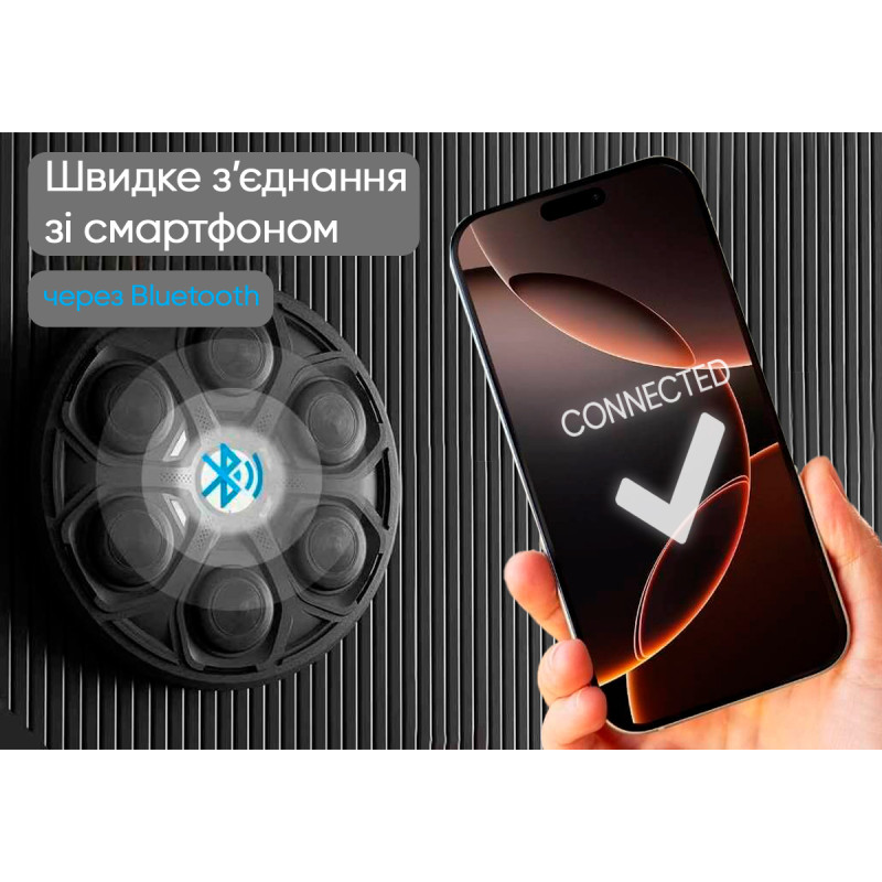 Настінний музичний боксерський тренажер EasyFit (електронна мішень для боксу з рукавичками), 15 режимів, Bluetooth, Розмір 43х6 см, Вага 2 кг, Чорний