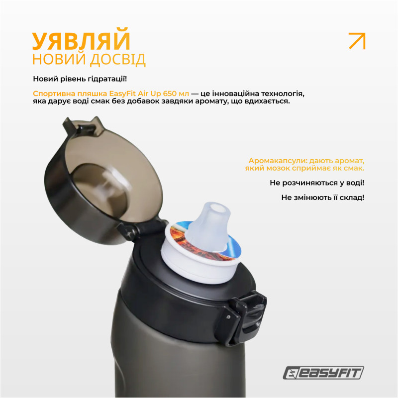 Спортивная бутылка для воды со вкусами EasyFit Air Up (7 ароматизированных капсул в комплекте), 650 мл