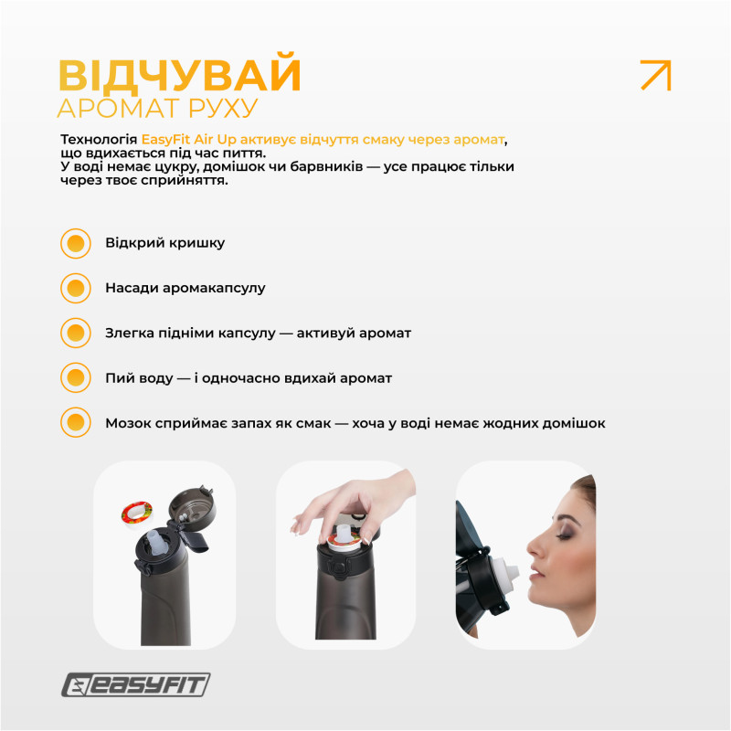 Спортивная бутылка для воды со вкусами EasyFit Air Up (7 ароматизированных капсул в комплекте), 650 мл