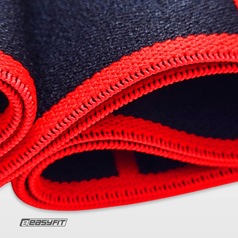 Резинка тканевая EasyFit с петлями для растяжки и тренировок, Уровень нагрузки: Hard, Длина 90 см, Ширина 5 см, Полиэстер, Эластан, Черно-красный