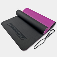 Двухслойный коврик EasyFit для пилатеса, фитнеса и йоги, 183x61 см, толщина 6 мм, TPE/TC, ECO-Friendly, черно-фиолетовый