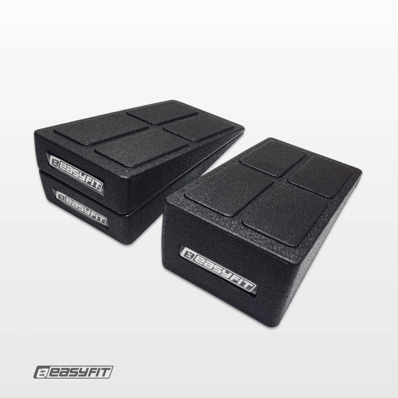 Клиновий блок для присідань EasyFit, набір з трьох похилих платформ для йоги, тренувань та корекції постави, регульовані кути 8,5° та 17°, поліпропілен, чорний