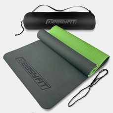 Двухслойный коврик EasyFit для пилатеса, фитнеса и йоги с чехлом, 183x61 см, толщина 6 мм, TPE/TC, ECO-Friendly, зелено-черный