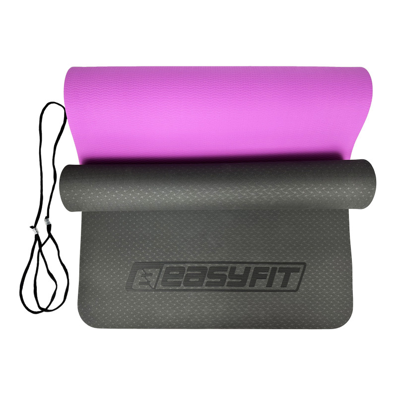 Двошаровий килимок EasyFit для пілатесу, фітнесу та йоги, 183x61 см, товщина 6 мм, TPE/TC, ECO-Friendly, чорно-фіолетовий